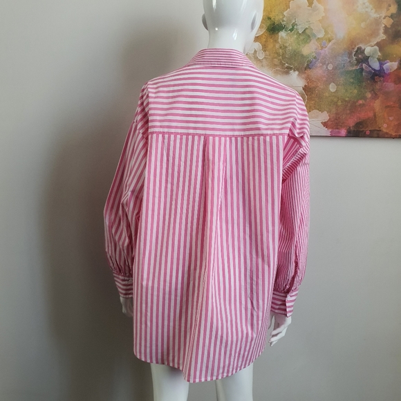 Decjuba Oversized Striped Pink White Button Up Shirt Size S NWOT - Picture 8 of 11